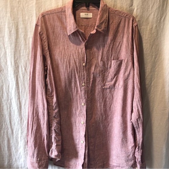 Mens Uniqlo 100 linen long sleeve shirt button down excellent condition size L - Picture 1 of 7